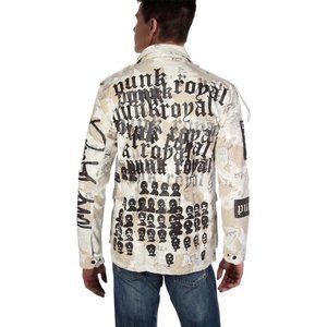 NWOT Punk Royal Graphic Print Field Coat White Sand Camo
